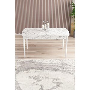 Mabel Beyaz Mermer Desen 80x132 Açılabilir Mdf Masa Yemek Odası Takımı,mutfak Takımı 4 Adet Sandalye Krem