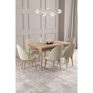 Calvin Atlantik 80x132 Açılabilir Mdf Masa Yemek Odası Takımı, Mutfak Takımı 6 Adet Sandalye Krem