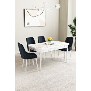 Mabel Beyaz Mermer Desen 80x132 Açılabilir Mdf Masa Yemek Odası Takımı,mutfak Takımı 4 Adet Sandalye Antrasit