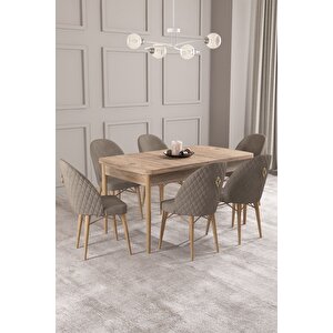 Calvin Atlantik 80x132 Açılabilir Mdf Masa Yemek Odası Takımı, Mutfak Takımı 6 Adet Sandalye Cappuccino