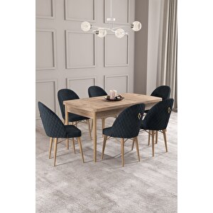 Calvin Atlantik 80x132 Açılabilir Mdf Masa Yemek Odası Takımı, Mutfak Takımı 6 Adet Sandalye Antrasit