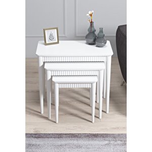 Elegance Beyaz Mdf Lake Boyalı Tabla Gürgen Ayaklı 3 Lü Zigon Sehpa Takımı Çay Sehpası Servis Sehpa