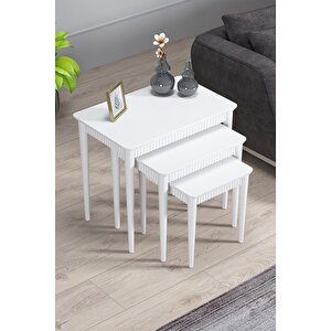 Elegance Beyaz Mdf Lake Boyalı Tabla Gürgen Ayaklı 3 Lü Zigon Sehpa Takımı Çay Sehpası Servis Sehpa