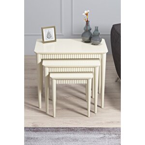 Elegance Krem Mdf Lake Boyalı Tabla Gürgen Ayaklı 3 Lü Zigon Sehpa Takımı Çay Sehpası Servis Sehpası