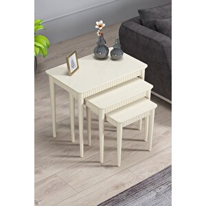 Elegance Krem Mdf Lake Boyalı Tabla Gürgen Ayaklı 3 Lü Zigon Sehpa Takımı Çay Sehpası Servis Sehpası