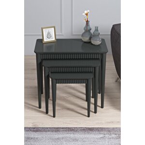 Elegance Antrasit Mdf Lake Boyalı Tabla Gürgen Ayak 3 Lü Zigon Sehpa Takımı Çay Sehpası Servis Sehpa