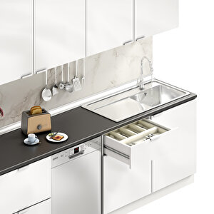 Dekorex Elsa Serisi 240 Cm Beyaz Çekmece Modüllü Siyah Tezgahlı Hazır Mutfak Ls-240dav-bc-st
