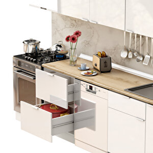 Dekorex Elsa Serisi 240 Cm Beyaz Çekmece Modüllü Meşe Tezgahlı Hazır Mutfak Ls-240dav-bc-mt