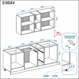 Dekorex Elsa Serisi 210 Cm Beyaz Fırın Modüllü Meşe Tezgahlı Hazır Mutfak Ls-210dav-mt