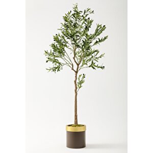 Yapay Zeytin Ağacı 175 Cm Kahverengi Gold Metal Saksı