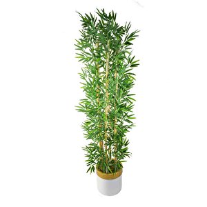 Yapay Bambu Ağacı 185 Cm Beyaz Gold Metal Saksı