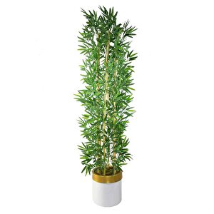 Yapay Bambu Ağacı 185 Cm Beyaz Gold Metal Saksı