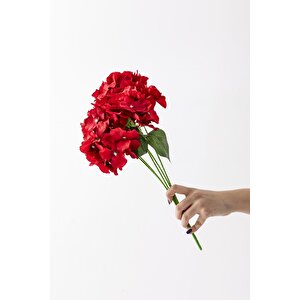 Yapay Ortanca Çiçeği Kırmızı 45 Cm 7 Dal