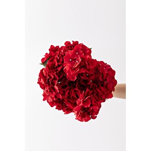 Yapay Ortanca Çiçeği Kırmızı 45 Cm 7 Dal
