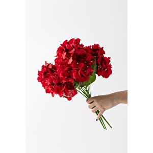 Yapay Ortanca Çiçeği Kırmızı 45 Cm 7 Dal