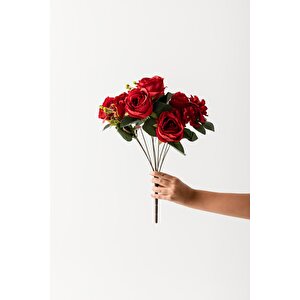 Yapay Ortancalı Gül Kırmızı 8 Dal 50 Cm