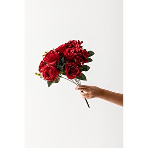 Yapay Ortancalı Gül Kırmızı 8 Dal 50 Cm