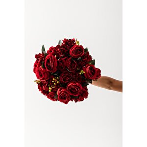 Yapay Ortancalı Gül Kırmızı 8 Dal 50 Cm