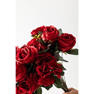 Yapay Ortancalı Gül Kırmızı 8 Dal 50 Cm