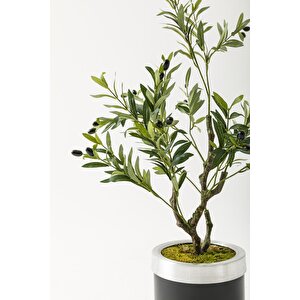 Yapay Zeytin Ağacı 85 Cm Siyah Gümüş Metal Saksı