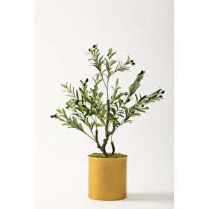Yapay Zeytin Ağacı 85 Cm Gold Metal Saksı