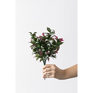 Yapay Limon Yaprağı Demeti Yeşil Pembe 30 Cm 7 Dal(uv)