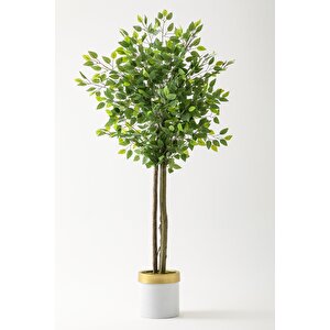 Yapay Benjamin Ağacı 160 Cm Beyaz Gold Metal Saksı
