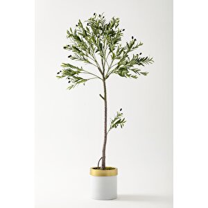 Yapay Zeytin Ağacı 160 Cm Beyaz Gold Metal Saksı