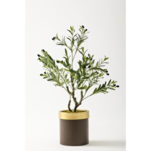 Yapay Zeytin Ağacı 85 Cm Kahverengi Gold Metal Saksı