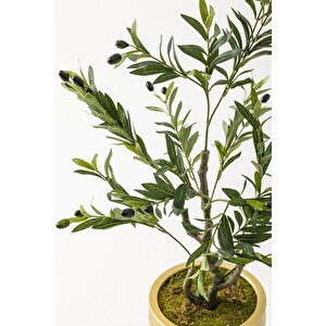 Yapay Zeytin Ağacı 85 Cm Kahverengi Gold Metal Saksı