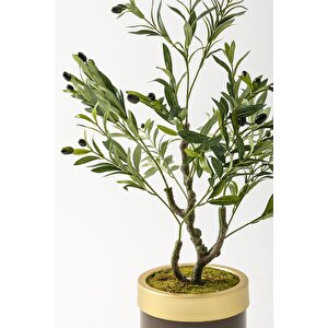 Yapay Zeytin Ağacı 85 Cm Kahverengi Gold Metal Saksı