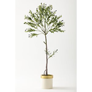 Yapay Zeytin Ağacı 160 Cm Krem Gold Metal Saksı
