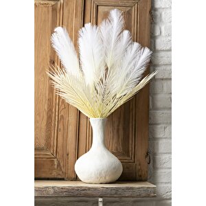 Yapay Tüylü Palmiye Yaprağı 75 Cm 8 Dal Beyaz