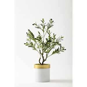 Yapay Zeytin Ağacı 85 Cm Beyaz Gold Metal Saksı