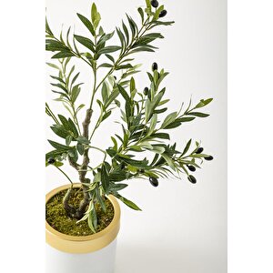 Yapay Zeytin Ağacı 85 Cm Beyaz Gold Metal Saksı