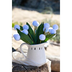 Yapay Ponpon Çiçeği Mavi 35 Cm 7 Dal