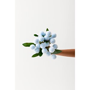 Yapay Ponpon Çiçeği Mavi 35 Cm 7 Dal