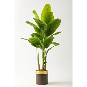 Yapay Muz Ağacı 180 Cm Kahverengi Gold Metal Saksı