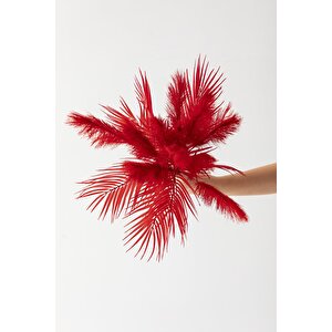 Yapay Tüylü Palmiye Yaprağı 75 Cm 8 Dal Kırmızı