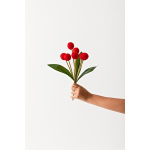 Yapay Ponpon Çiçeği Kırmızı 35 Cm 7 Dal