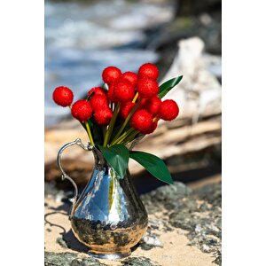 Yapay Ponpon Çiçeği Kırmızı 35 Cm 7 Dal