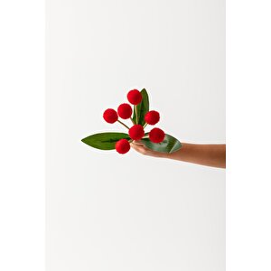 Yapay Ponpon Çiçeği Kırmızı 35 Cm 7 Dal