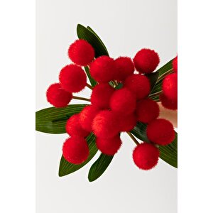Yapay Ponpon Çiçeği Kırmızı 35 Cm 7 Dal