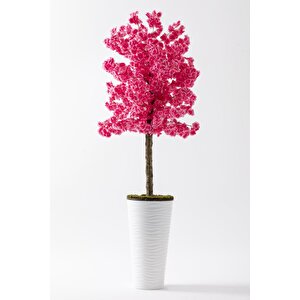 Yapay Ağaç Pembe Bahar Dalı 180 Cm Beyaz Konik Saksı