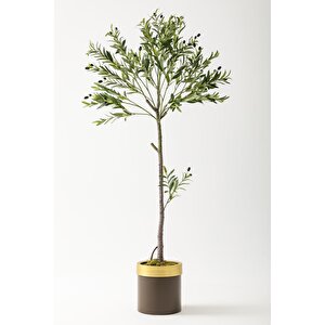Yapay Zeytin Ağacı 160 Cm Kahverengi Gold Metal Saksı