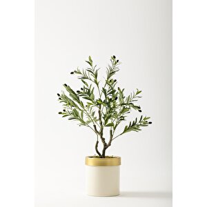 Yapay Zeytin Ağacı 85 Cm Krem Gold Metal Saksı