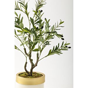 Yapay Zeytin Ağacı 85 Cm Krem Gold Metal Saksı