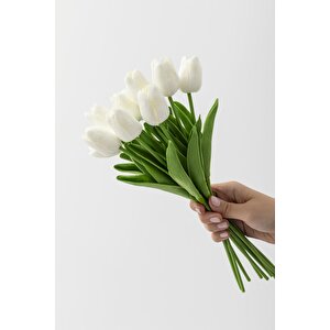 Yapay 10'lu Islak Lale Buketi Gerçeksi Doku Beyaz