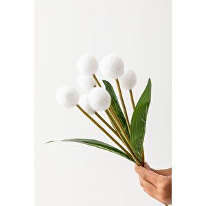 Yapay Ponpon Çiçeği Beyaz 35 Cm 7 Dal