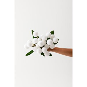 Yapay Ponpon Çiçeği Beyaz 35 Cm 7 Dal
